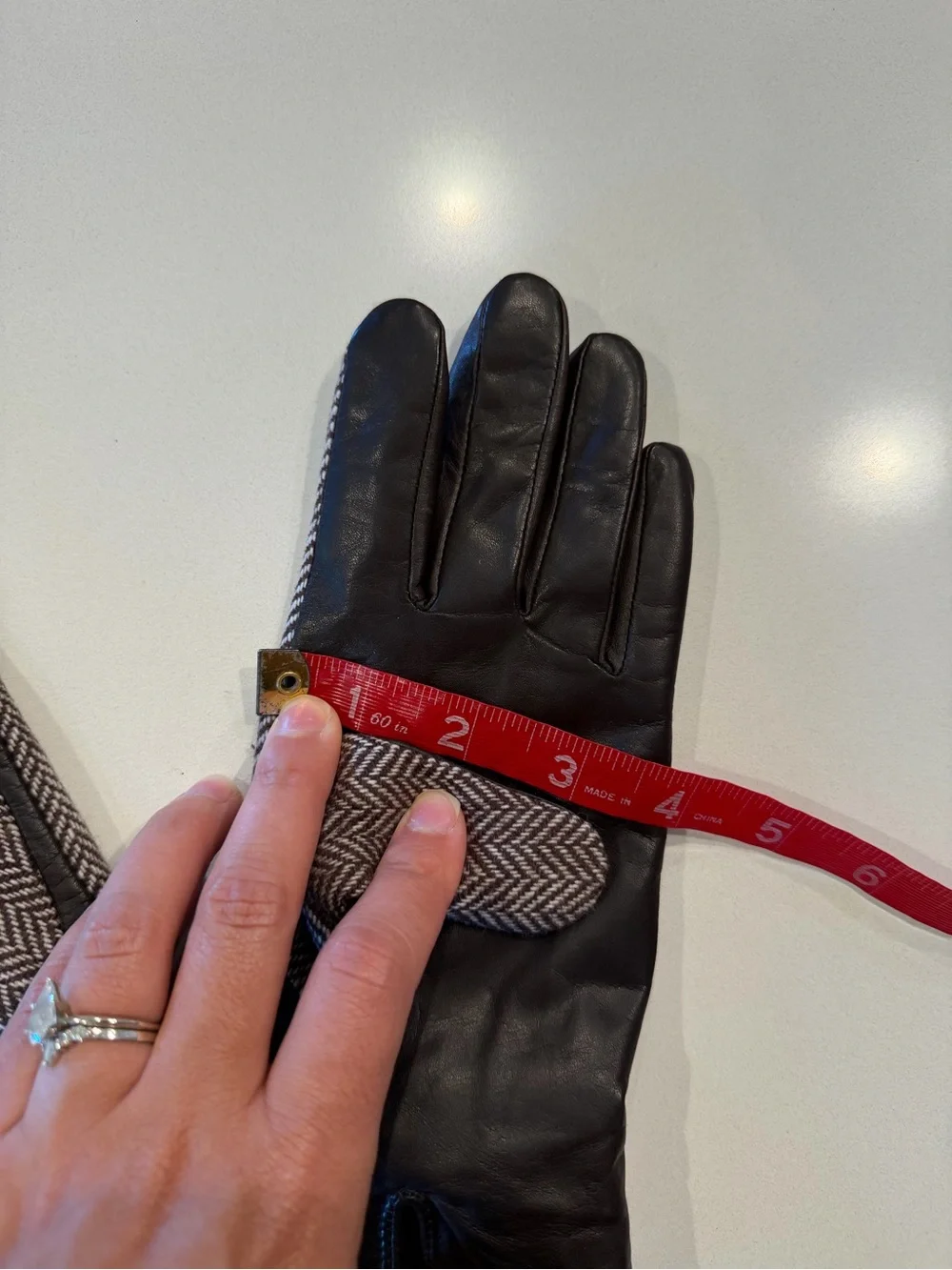 Lauren Ralph Lauren Herringbone Wool Gloves with Black Leather‎ Trim